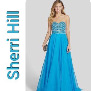 Sherri Hill Sky Blue Strapless Formal Dress 6